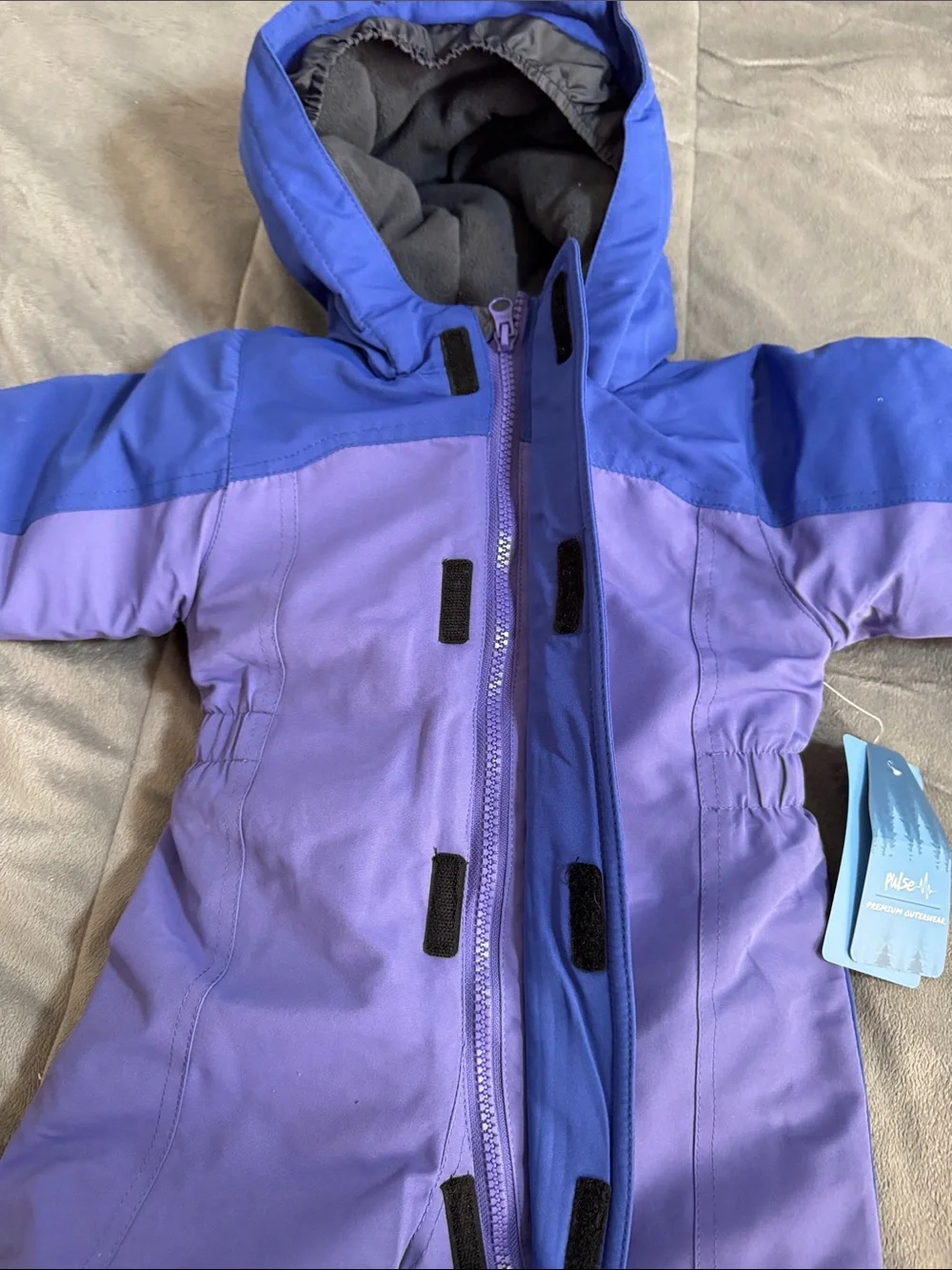 NWT Pulse kids unisex Purple and Royal Blue Kids Hooded Winter Snowsuit Sz 12 M